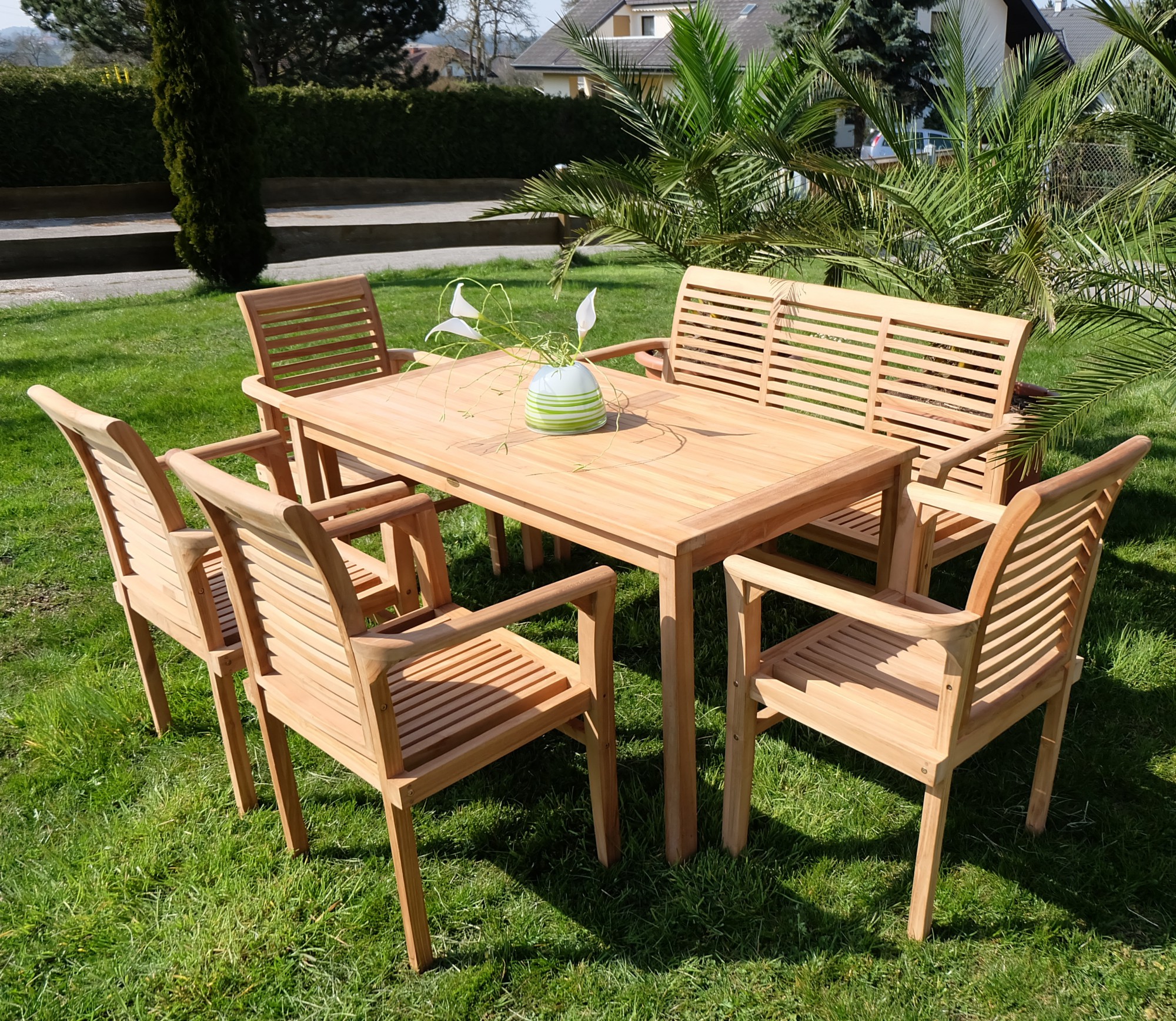 TEAK XXL Set Gartentisch + 1 Bank + 4 Sessel "ALPEN" Alles ...