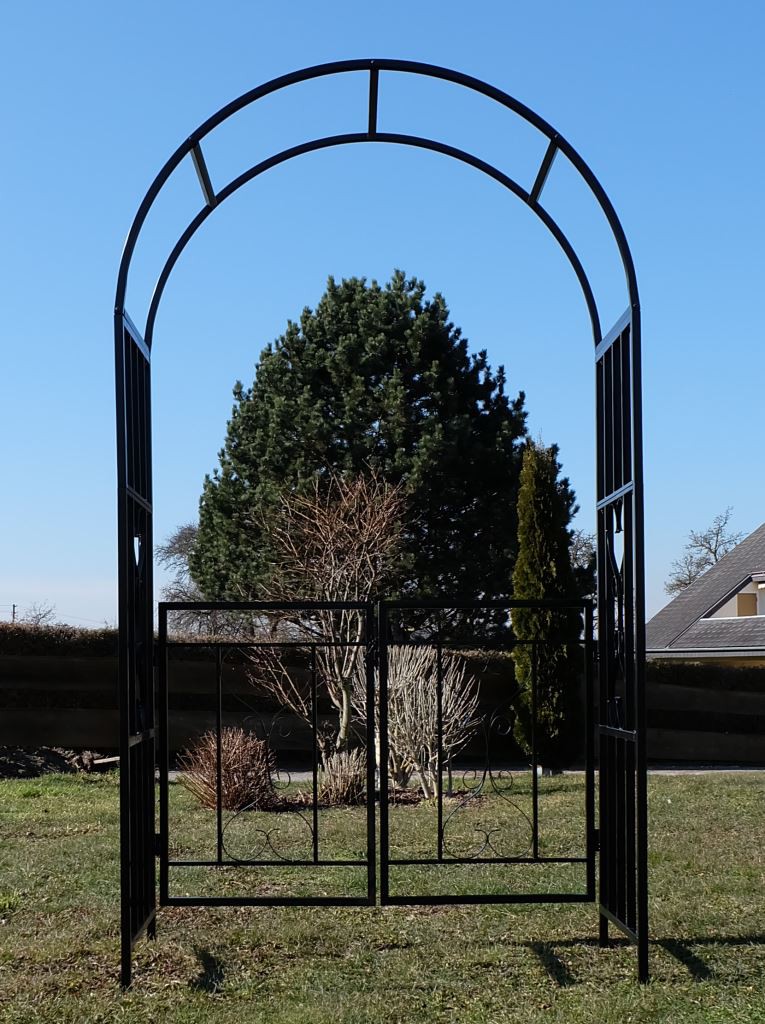 Eleganter Rosenbogen Rankhilfe mit Tür Gartentür Gartentor aus Metall